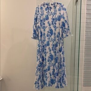 Sail to Sable Blue Floral Pleated Midi Dress